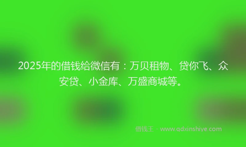 2025年的借钱给微信有：万贝租物、贷你飞、众安贷、小金库、万盛商城等。