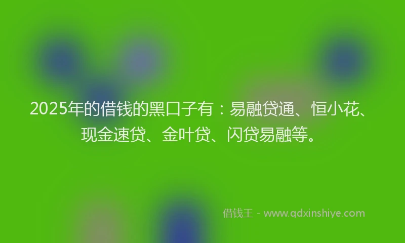 2025年的借钱的黑口子有：易融贷通、恒小花、现金速贷、金叶贷、闪贷易融等。