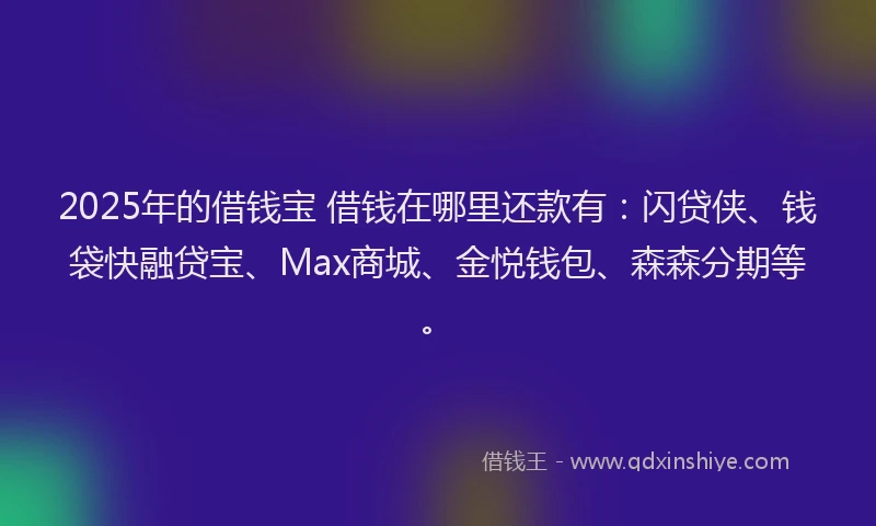2025年的借钱宝 借钱在哪里还款有：闪贷侠、钱袋快融贷宝、Max商城、金悦钱包、森森分期等。
