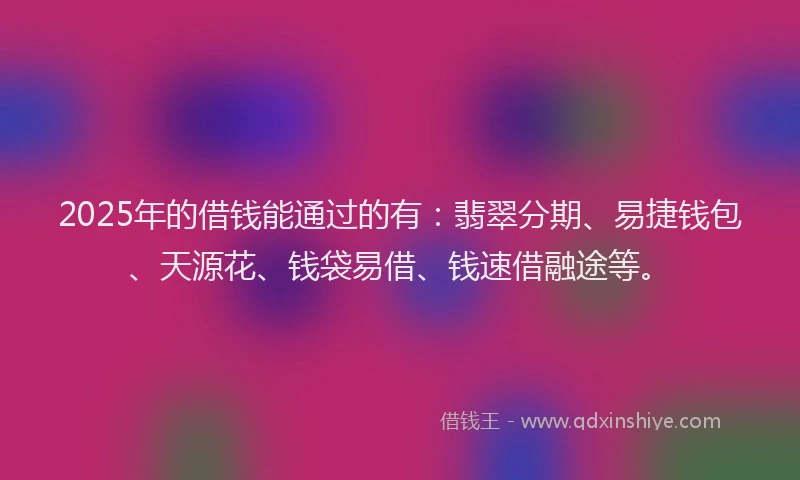 2025年的借钱能通过的有：翡翠分期、易捷钱包、天源花、钱袋易借、钱速借融途等。