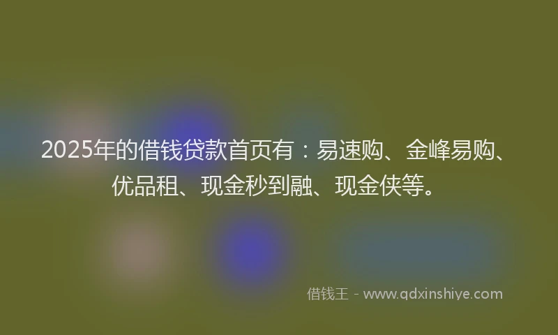 2025年的借钱贷款首页有：易速购、金峰易购、优品租、现金秒到融、现金侠等。