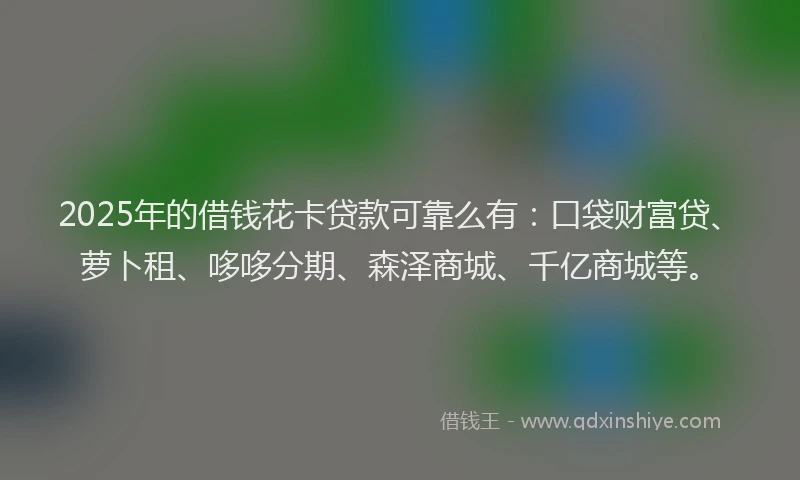 2025年的借钱花卡贷款可靠么有：口袋财富贷、萝卜租、哆哆分期、森泽商城、千亿商城等。