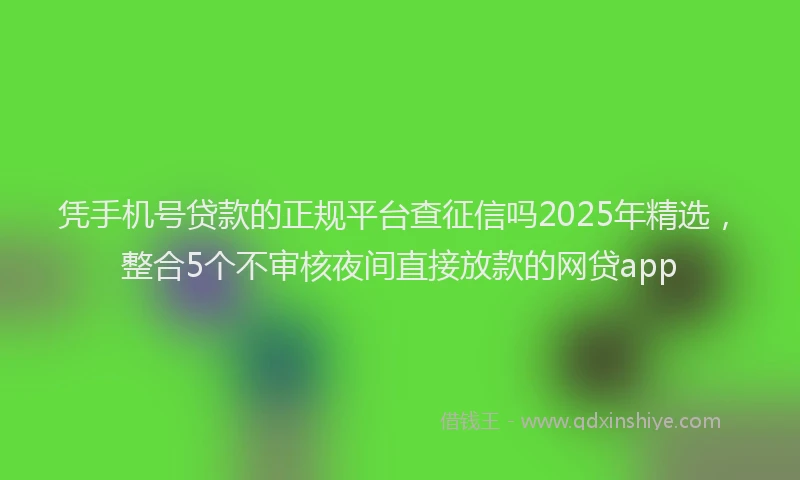 凭手机号贷款的正规平台查征信吗2025年精选，整合5个不审核夜间直接放款的网贷app