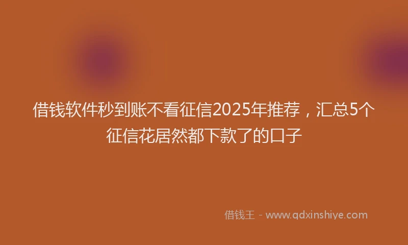 借钱软件秒到账不看征信2025年推荐，汇总5个征信花居然都下款了的口子