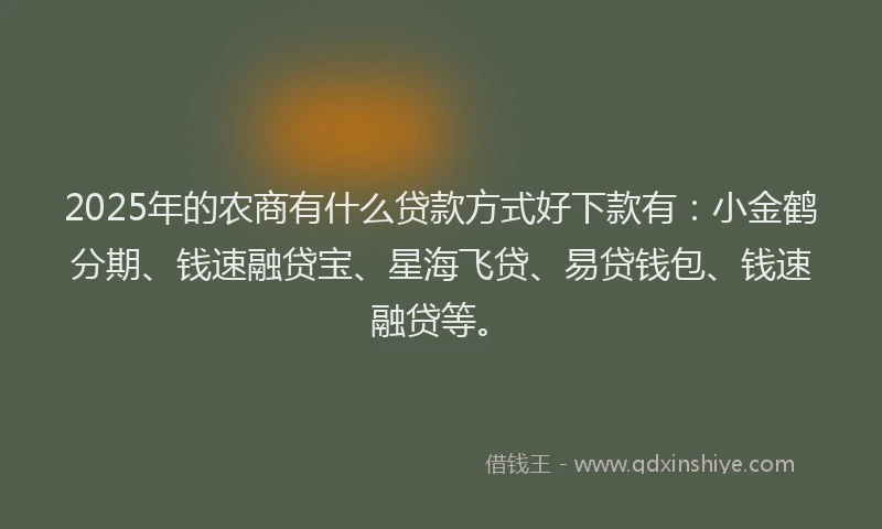 2025年的农商有什么贷款方式好下款有：小金鹤分期、钱速融贷宝、星海飞贷、易贷钱包、钱速融贷等。
