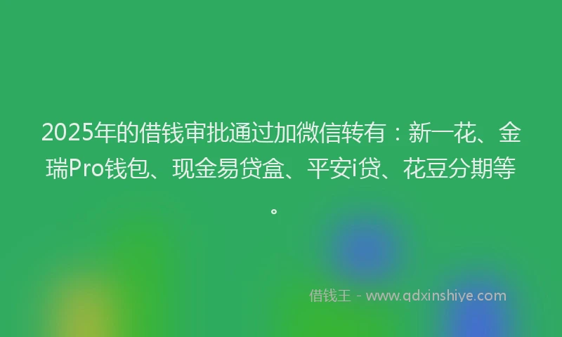 2025年的借钱审批通过加微信转有：新一花、金瑞Pro钱包、现金易贷盒、平安i贷、花豆分期等。