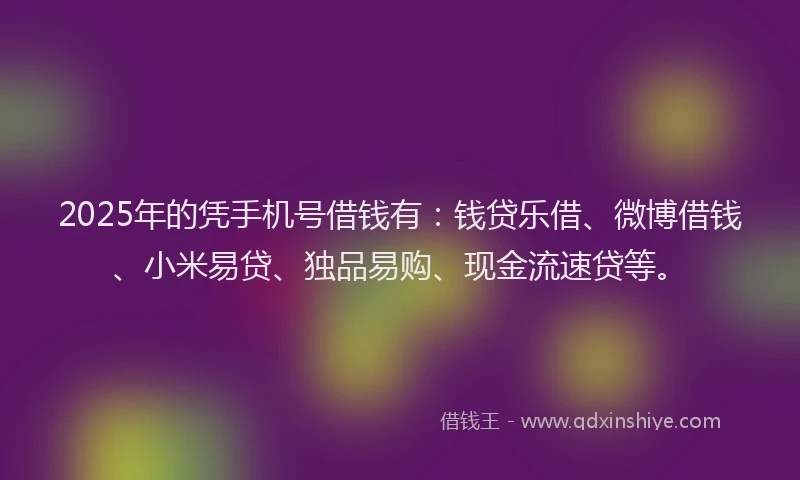 2025年的凭手机号借钱有：钱贷乐借、微博借钱、小米易贷、独品易购、现金流速贷等。