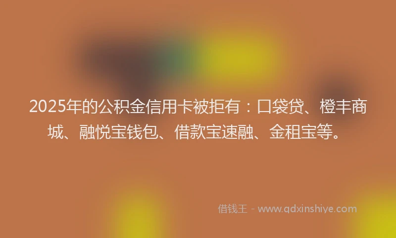 2025年的公积金信用卡被拒有：口袋贷、橙丰商城、融悦宝钱包、借款宝速融、金租宝等。