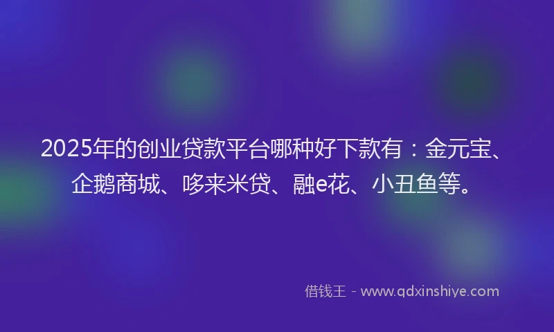 2025年的创业贷款平台哪种好下款有：金元宝、企鹅商城、哆来米贷、融e花、小丑鱼等。