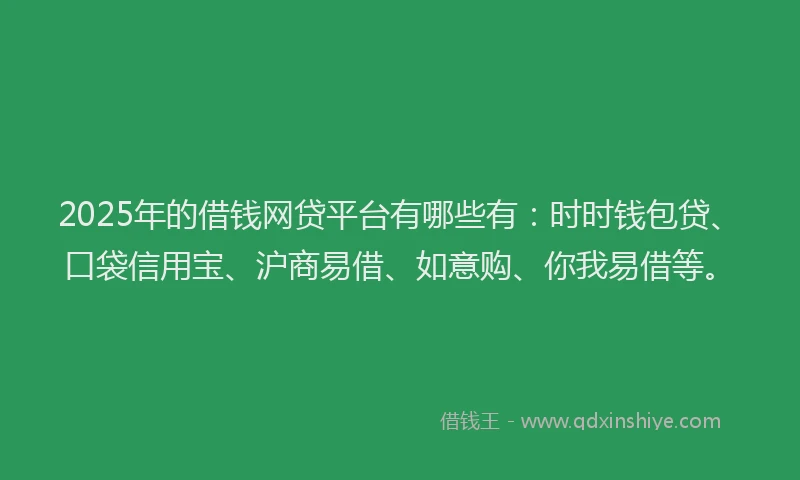 2025年的借钱网贷平台有哪些有：时时钱包贷、口袋信用宝、沪商易借、如意购、你我易借等。