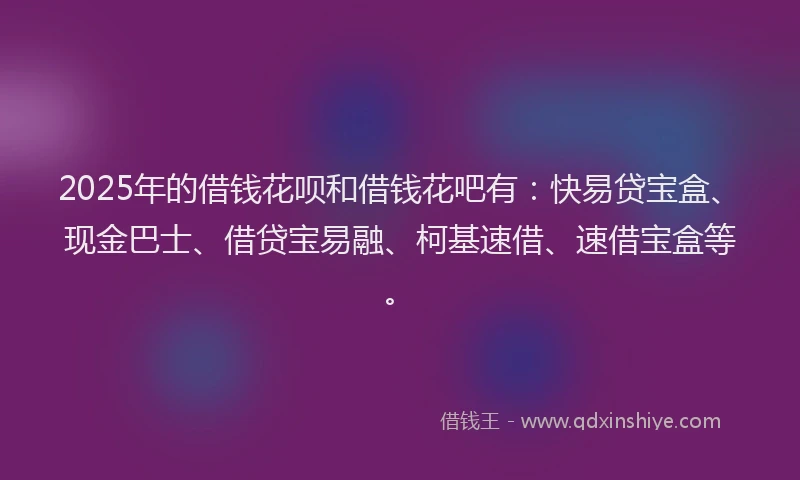 2025年的借钱花呗和借钱花吧有：快易贷宝盒、现金巴士、借贷宝易融、柯基速借、速借宝盒等。