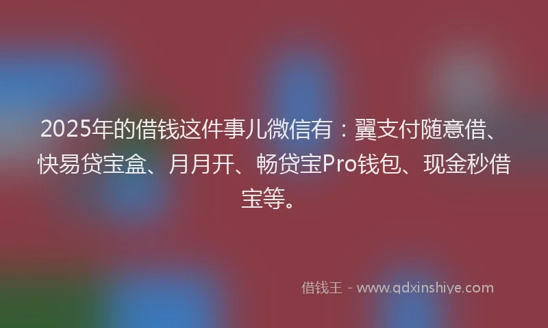 2025年的借钱这件事儿微信有：翼支付随意借、快易贷宝盒、月月开、畅贷宝Pro钱包、现金秒借宝等。