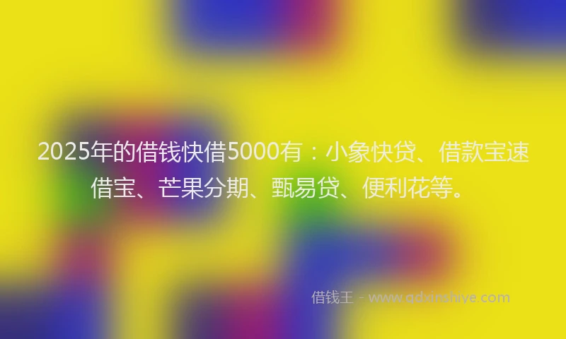 2025年的借钱快借5000有：小象快贷、借款宝速借宝、芒果分期、甄易贷、便利花等。