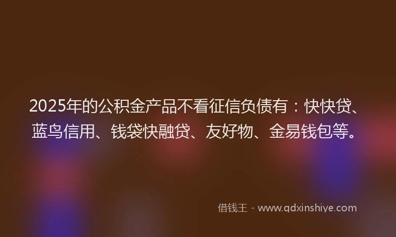 2025年的公积金产品不看征信负债有：快快贷、蓝鸟信用、钱袋快融贷、友好物、金易钱包等。