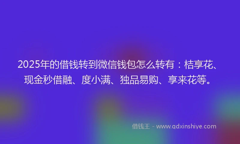 2025年的借钱转到微信钱包怎么转有：桔享花、现金秒借融、度小满、独品易购、享来花等。
