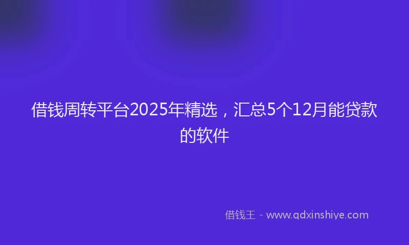 借钱周转平台2025年精选，汇总5个12月能贷款的软件