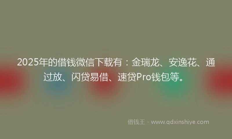 2025年的借钱微信下载有：金瑞龙、安逸花、通过放、闪贷易借、速贷Pro钱包等。