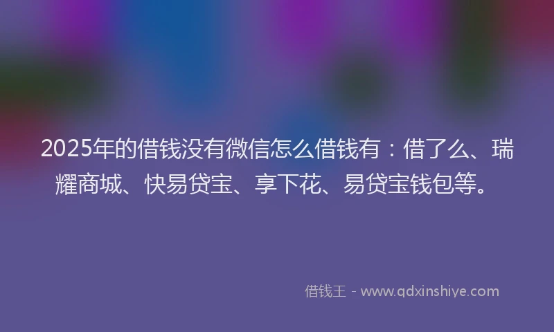 2025年的借钱没有微信怎么借钱有：借了么、瑞耀商城、快易贷宝、享下花、易贷宝钱包等。