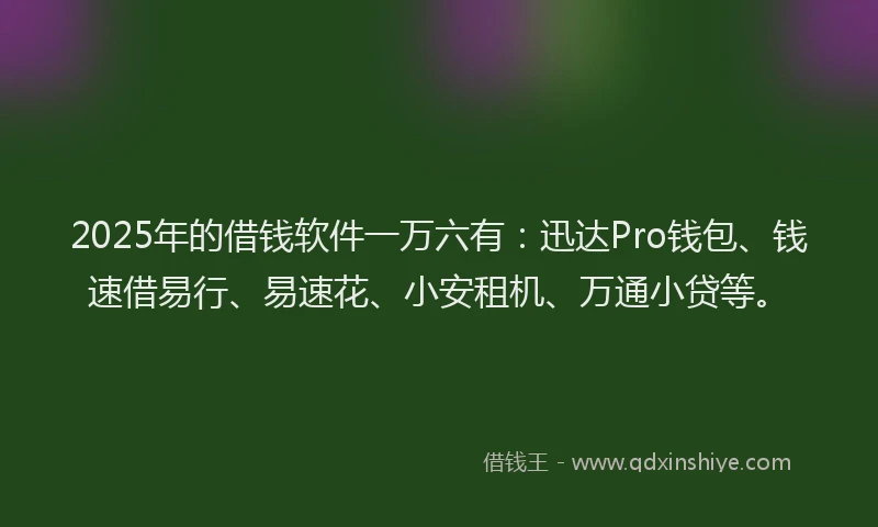 2025年的借钱软件一万六有：迅达Pro钱包、钱速借易行、易速花、小安租机、万通小贷等。