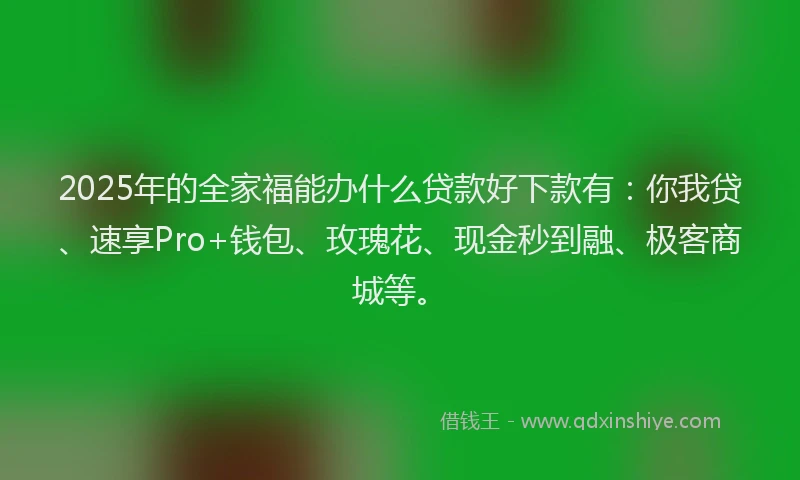 2025年的全家福能办什么贷款好下款有：你我贷、速享Pro+钱包、玫瑰花、现金秒到融、极客商城等。