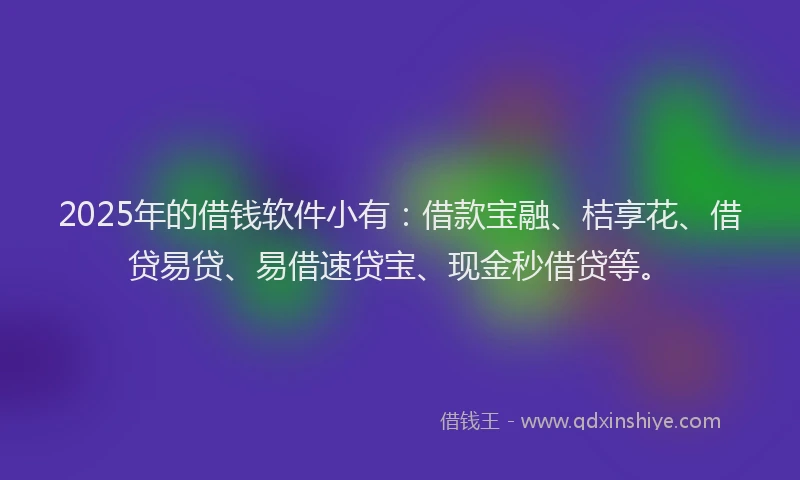 2025年的借钱软件小有：借款宝融、桔享花、借贷易贷、易借速贷宝、现金秒借贷等。