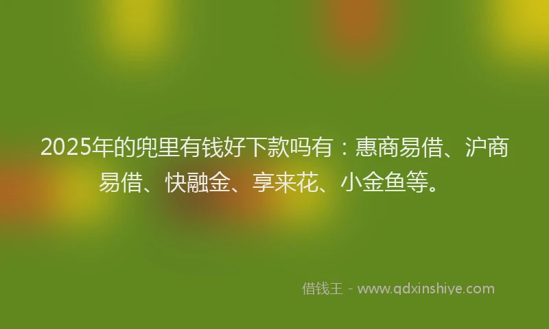 2025年的兜里有钱好下款吗有：惠商易借、沪商易借、快融金、享来花、小金鱼等。