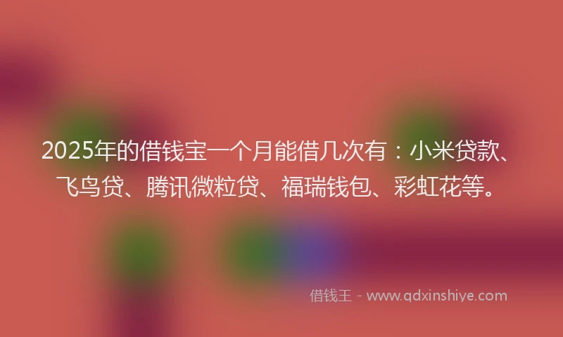 2025年的借钱宝一个月能借几次有：小米贷款、飞鸟贷、腾讯微粒贷、福瑞钱包、彩虹花等。