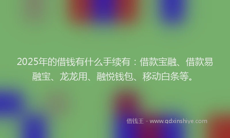 2025年的借钱有什么手续有：借款宝融、借款易融宝、龙龙用、融悦钱包、移动白条等。