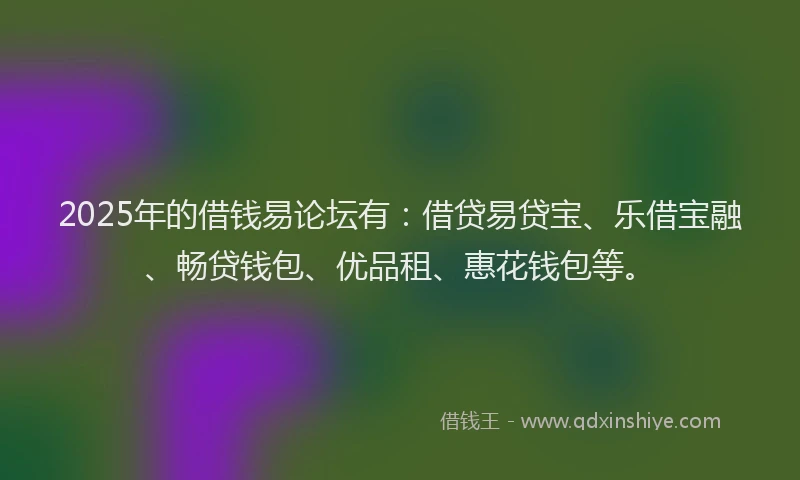 2025年的借钱易论坛有：借贷易贷宝、乐借宝融、畅贷钱包、优品租、惠花钱包等。