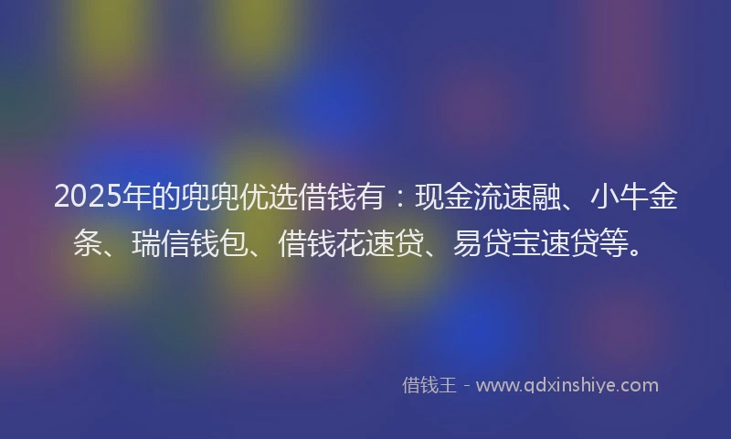 2025年的兜兜优选借钱有：现金流速融、小牛金条、瑞信钱包、借钱花速贷、易贷宝速贷等。