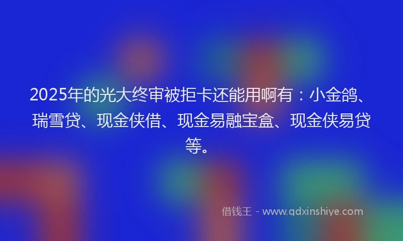 2025年的光大终审被拒卡还能用啊有：小金鸽、瑞雪贷、现金侠借、现金易融宝盒、现金侠易贷等。