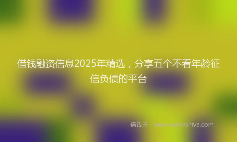 借钱融资信息2025年精选，分享五个不看年龄征信负债的平台