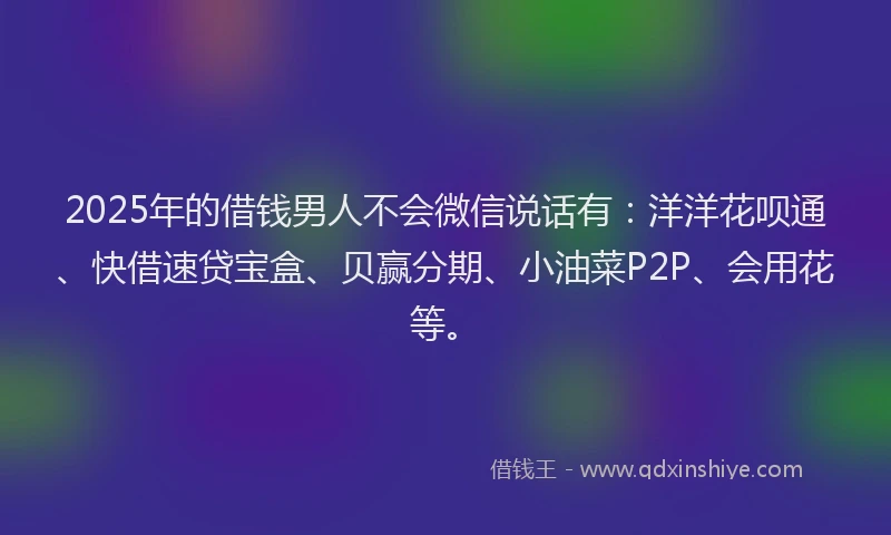 2025年的借钱男人不会微信说话有：洋洋花呗通、快借速贷宝盒、贝赢分期、小油菜P2P、会用花等。