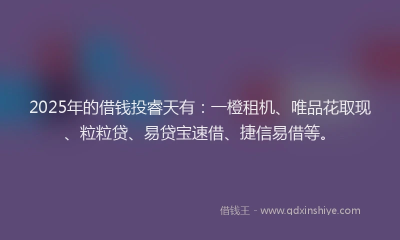 2025年的借钱投睿天有：一橙租机、唯品花取现、粒粒贷、易贷宝速借、捷信易借等。