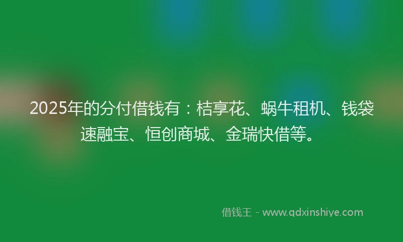 2025年的分付借钱有：桔享花、蜗牛租机、钱袋速融宝、恒创商城、金瑞快借等。
