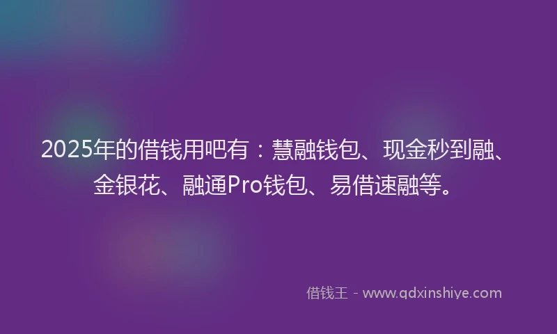 2025年的借钱用吧有：慧融钱包、现金秒到融、金银花、融通Pro钱包、易借速融等。