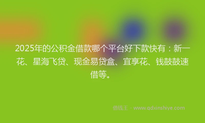 2025年的公积金借款哪个平台好下款快有：新一花、星海飞贷、现金易贷盒、宜享花、钱鼓鼓速借等。