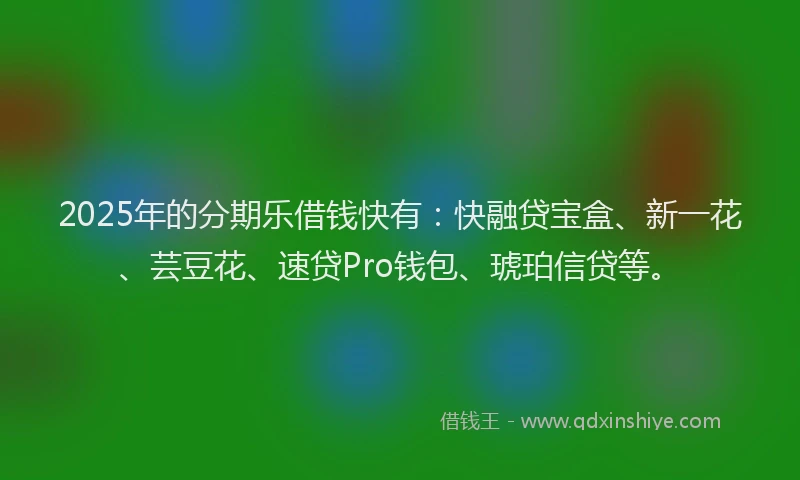 2025年的分期乐借钱快有：快融贷宝盒、新一花、芸豆花、速贷Pro钱包、琥珀信贷等。