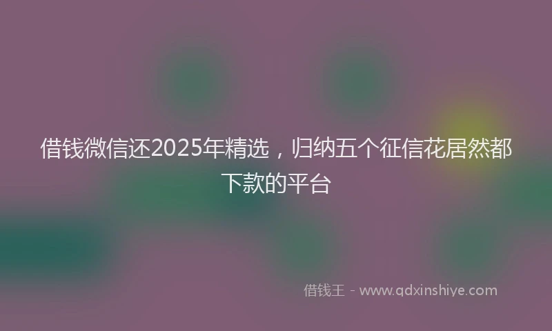 借钱微信还2025年精选，归纳五个征信花居然都下款的平台