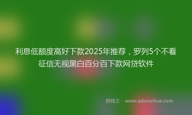 利息低额度高好下款2025年推荐，罗列5个不看征信无视黑白百分百下款网贷软件