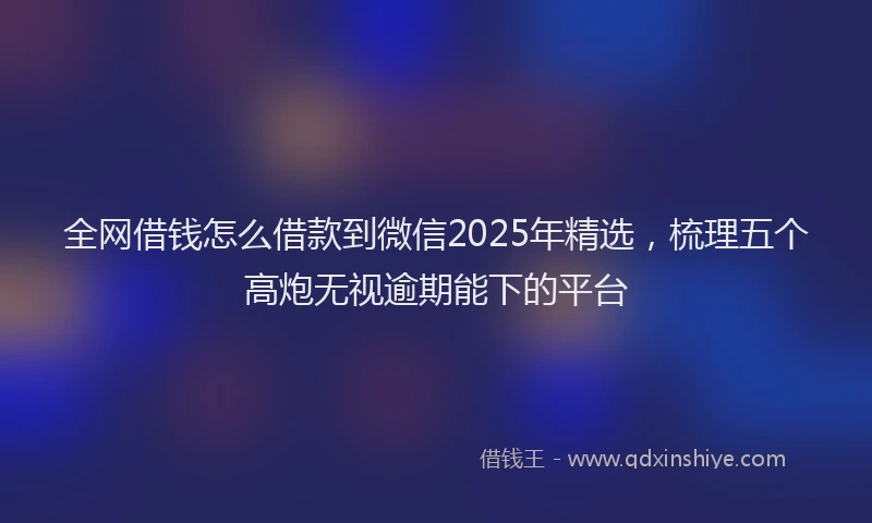 全网借钱怎么借款到微信2025年精选，梳理五个高炮无视逾期能下的平台