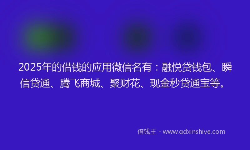 2025年的借钱的应用微信名有：融悦贷钱包、瞬信贷通、腾飞商城、聚财花、现金秒贷通宝等。