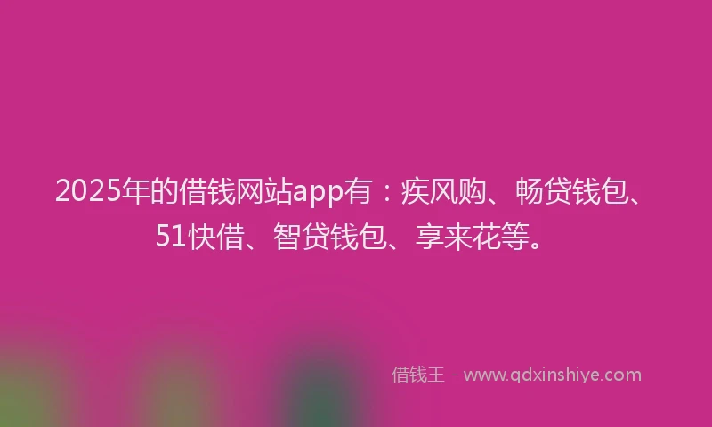 2025年的借钱网站app有：疾风购、畅贷钱包、51快借、智贷钱包、享来花等。