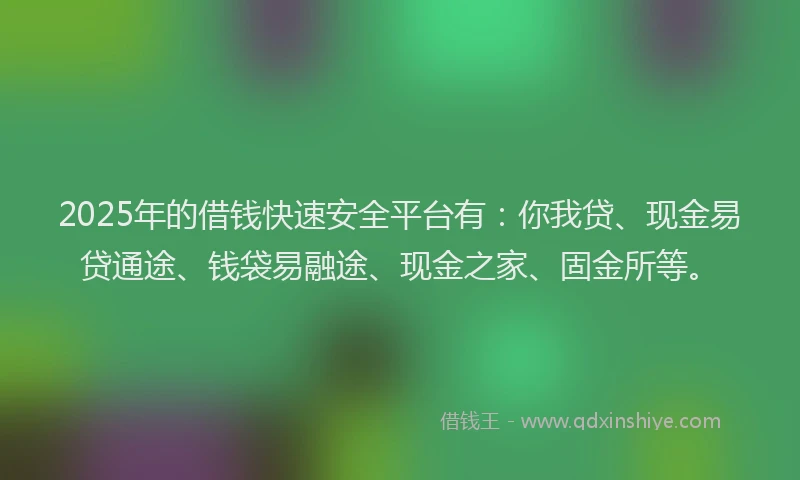 2025年的借钱快速安全平台有：你我贷、现金易贷通途、钱袋易融途、现金之家、固金所等。