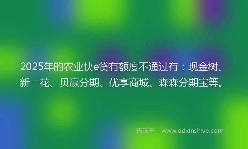 2025年的农业快e贷有额度不通过有：现金树、新一花、贝赢分期、优享商城、森森分期宝等。