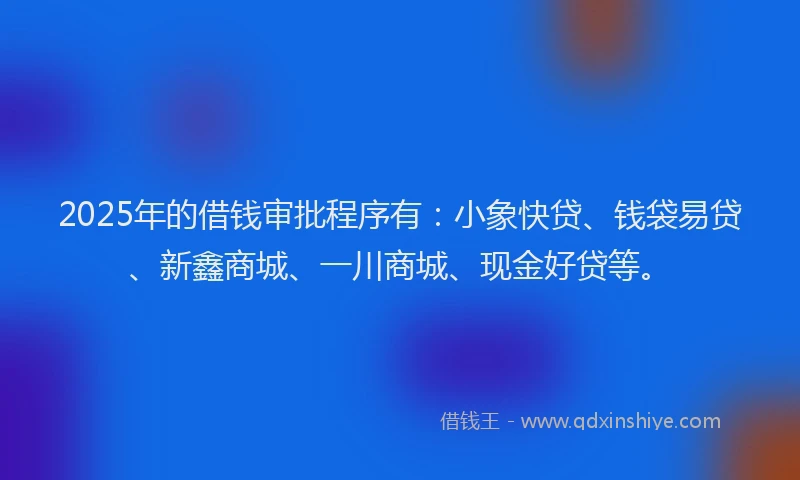 2025年的借钱审批程序有：小象快贷、钱袋易贷、新鑫商城、一川商城、现金好贷等。