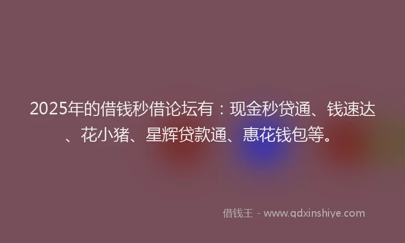 2025年的借钱秒借论坛有：现金秒贷通、钱速达、花小猪、星辉贷款通、惠花钱包等。