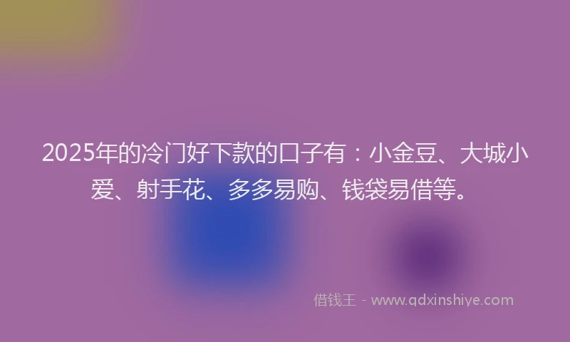 2025年的冷门好下款的口子有：小金豆、大城小爱、射手花、多多易购、钱袋易借等。