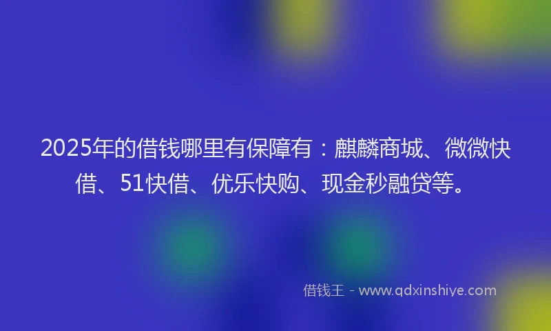 2025年的借钱哪里有保障有：麒麟商城、微微快借、51快借、优乐快购、现金秒融贷等。
