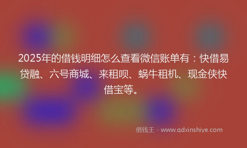 2025年的借钱明细怎么查看微信账单有：快借易贷融、六号商城、来租呗、蜗牛租机、现金侠快借宝等。